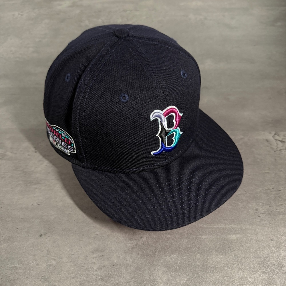 New Era Boston Red Sox Hat 7 5/8 Navy Pink Polar Lights 2004 World Series‎ Patch
